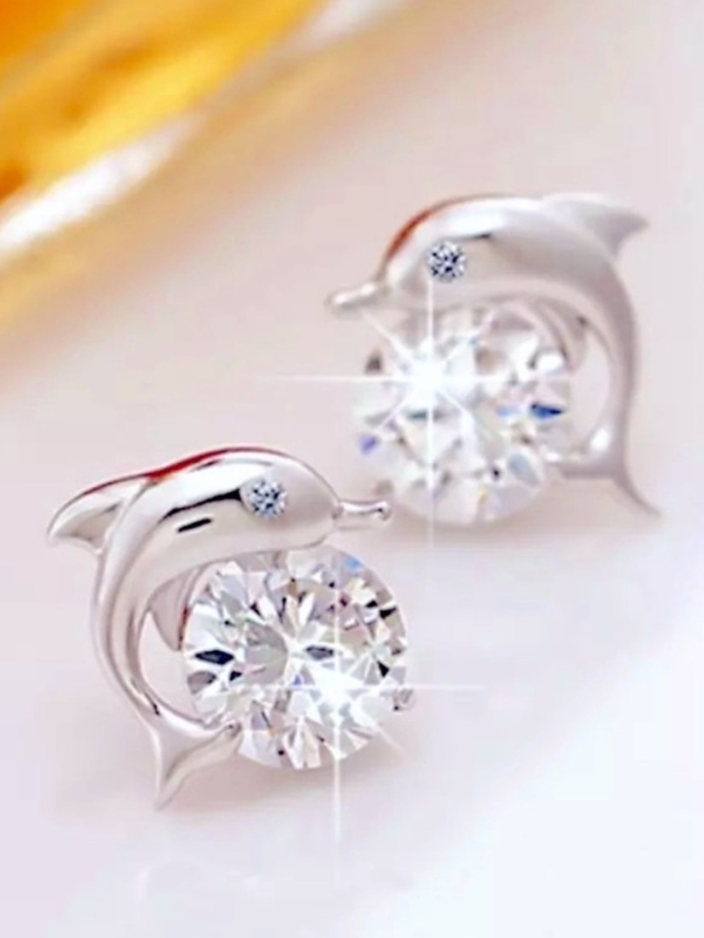 Silver Dolphin Crystal Earrings